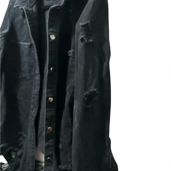 American Bazi Ladies Black Distressed Denim Jacket - Picture 4 of 11